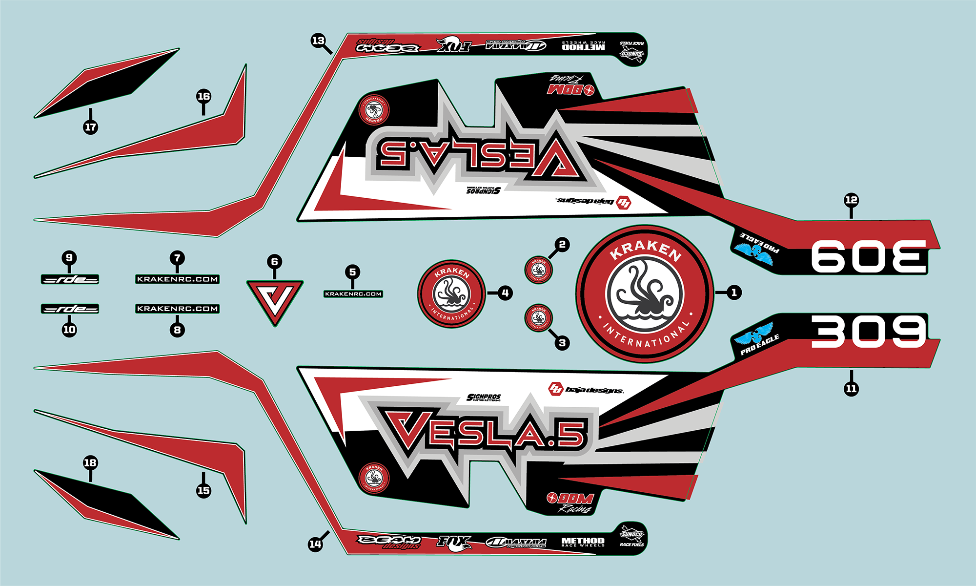 Kraken VESLA.5 Decal - Black/Red [KVS152]