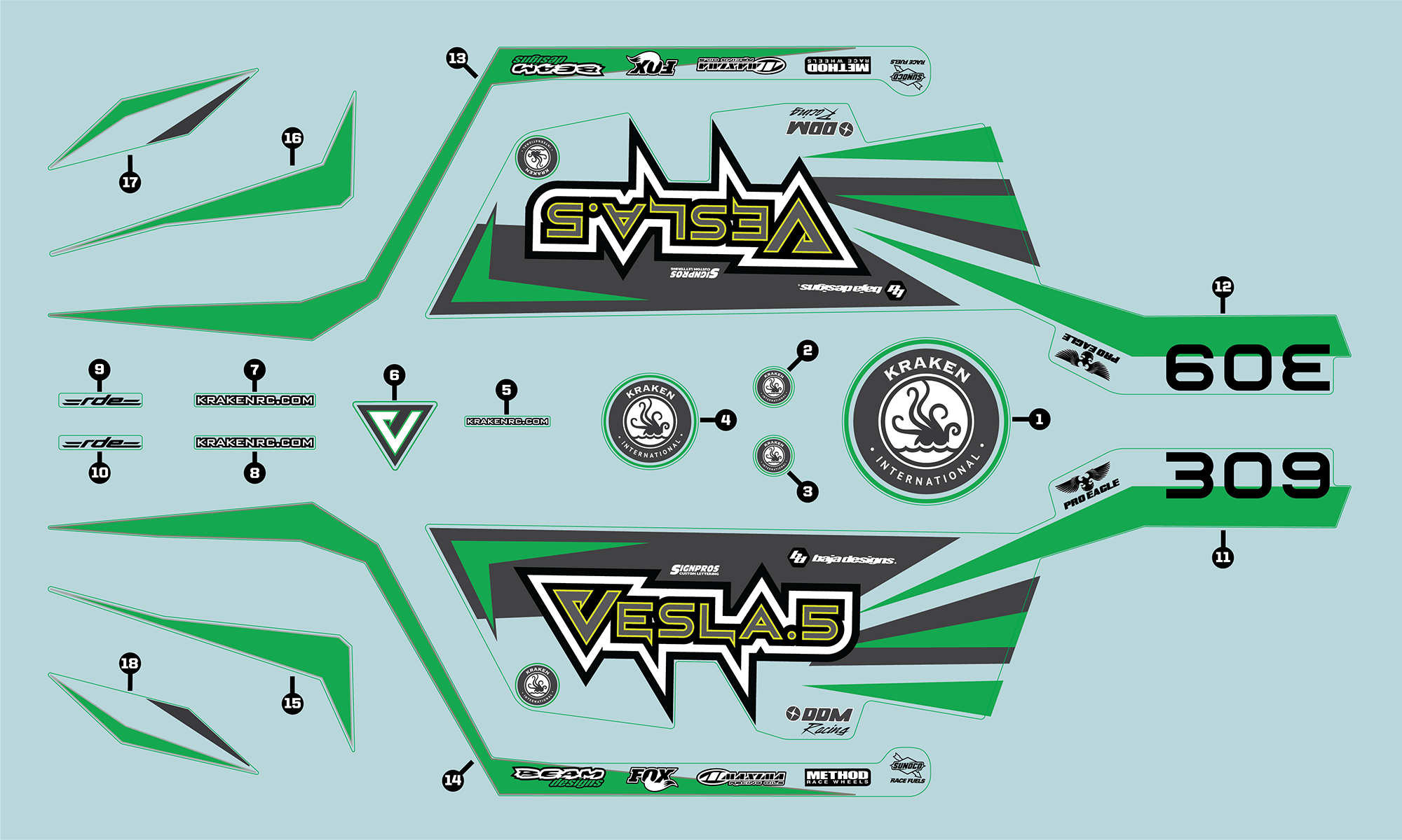 Kraken VESLA.5 Decal - Grey/Green [KVS153]